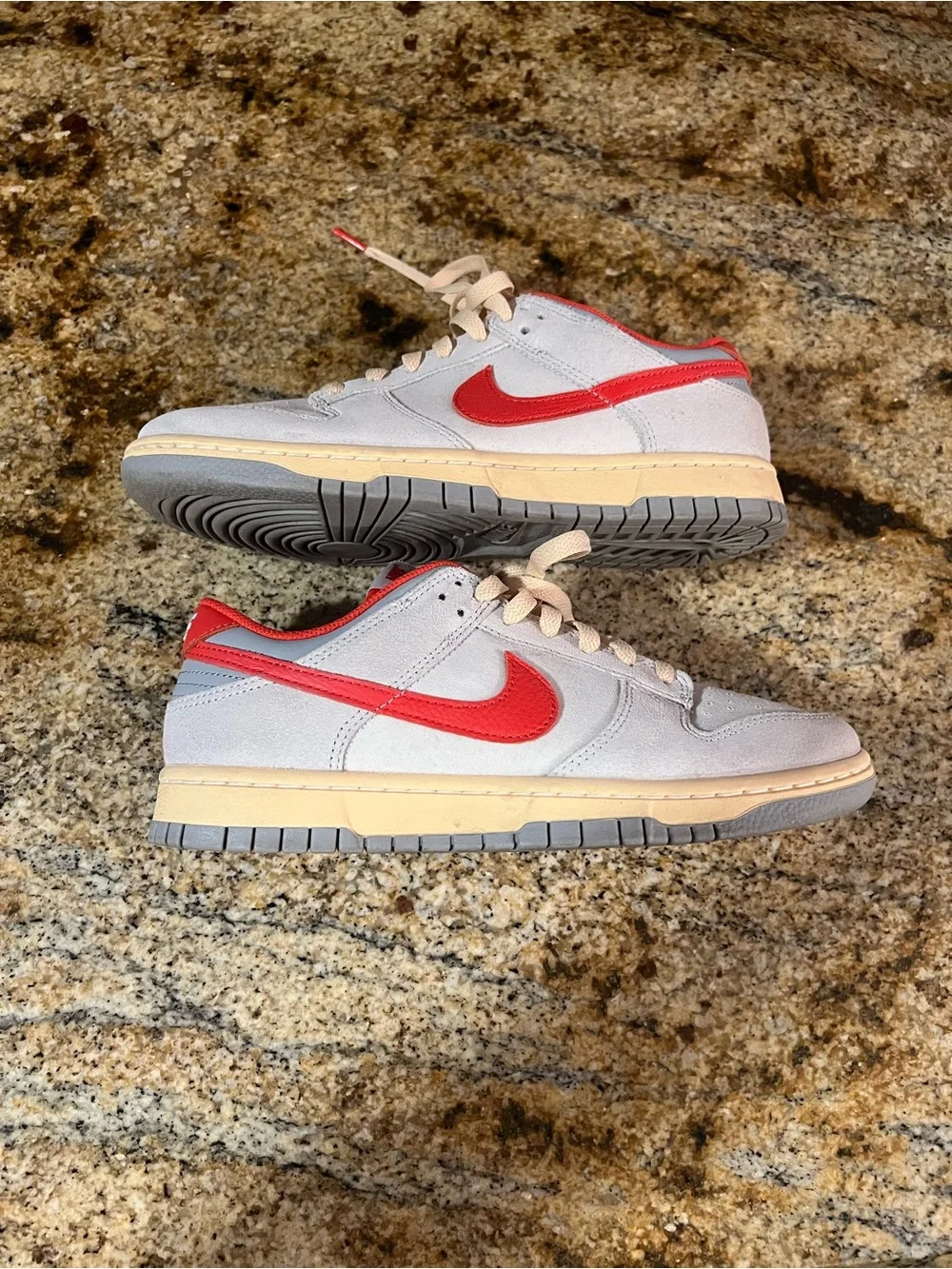 Nike Kids Gray and Red Low-Top Sneakers with Cream Sole